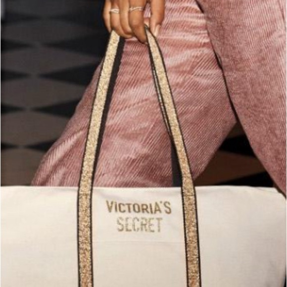 Victoria's Secret Canvas Tote Bag Set - Beige and Pink - Picture 3 of 15